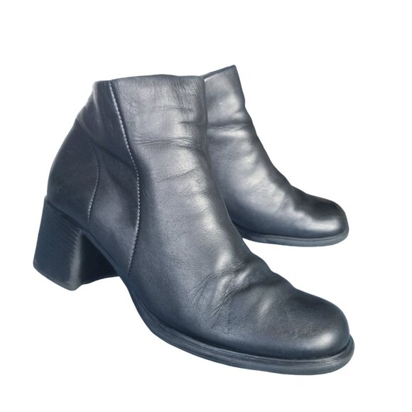 White Mountain square toe chunky heel black leather ankle boots size 8 - Picture 1 of 12